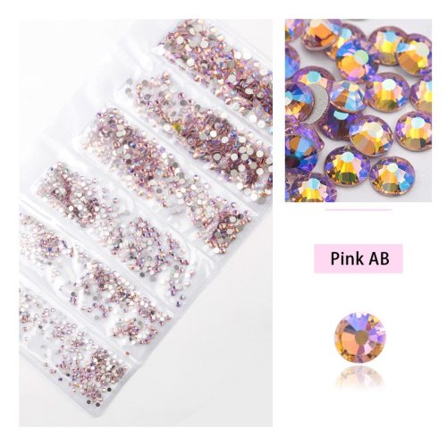 1680 darabos kristály strassz készlet  6 féle méretben P34 - pink AB