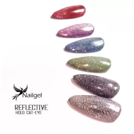   6 darabos Reflectív Hologram Cat-Eye géll lakk ajándék margarétával