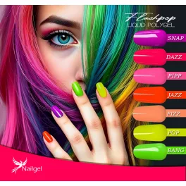   Liquid Polygel FLASHPOP 7 darabos  kollekció pumpás tégelyben, ajándék margarétával