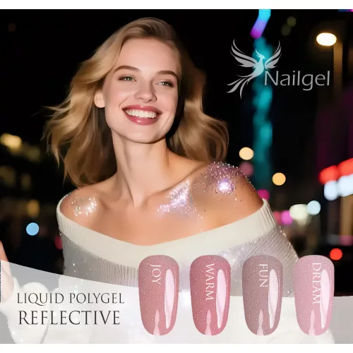 Liquid Polygel REFLECTIVE 4 darabos  kollekció pumpás tégelyben, ajándék effect margarétával