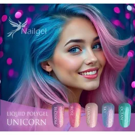   Liquid Polygel Unicorn 5 darabos  kollekció pumpás tégelyben, ajándék margarétával