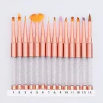 Prémium minőségű legyező ecset, rosegold, kristályokkal díszített